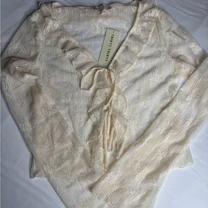 Thirty Thirty Cream Lace Tie-Front Blouse NWT